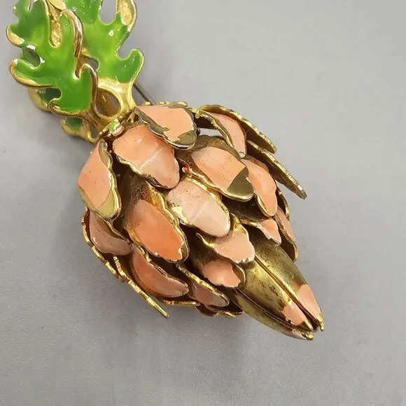 Lot Enamel Flower Brooch Pin (3) Gold Tone Pink Peach White Rose Floral Giovanni - Picture 3 of 13